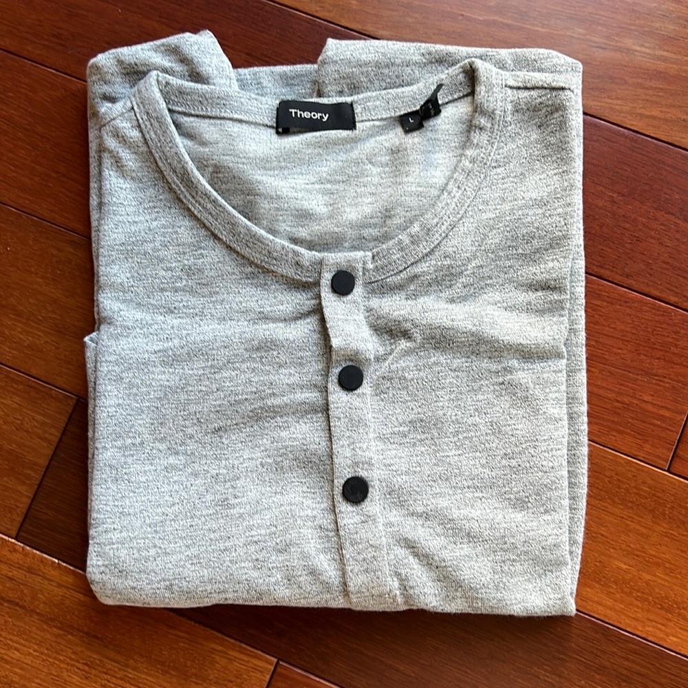 Theory Long Sleeve Snap Henley Grey L Modal